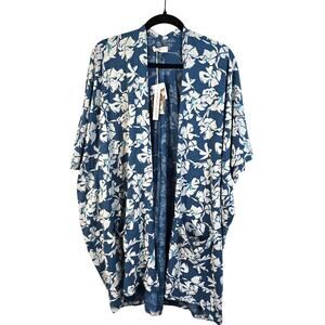 Natural by Known Supply 100% Organic Swim Kimono M/L Floral Tropical Beachy NEW